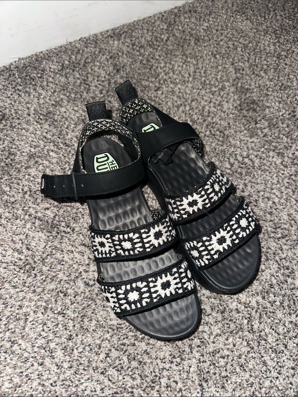 Hey Dude - Black & White Embroidered Strap Sandals - Women’s